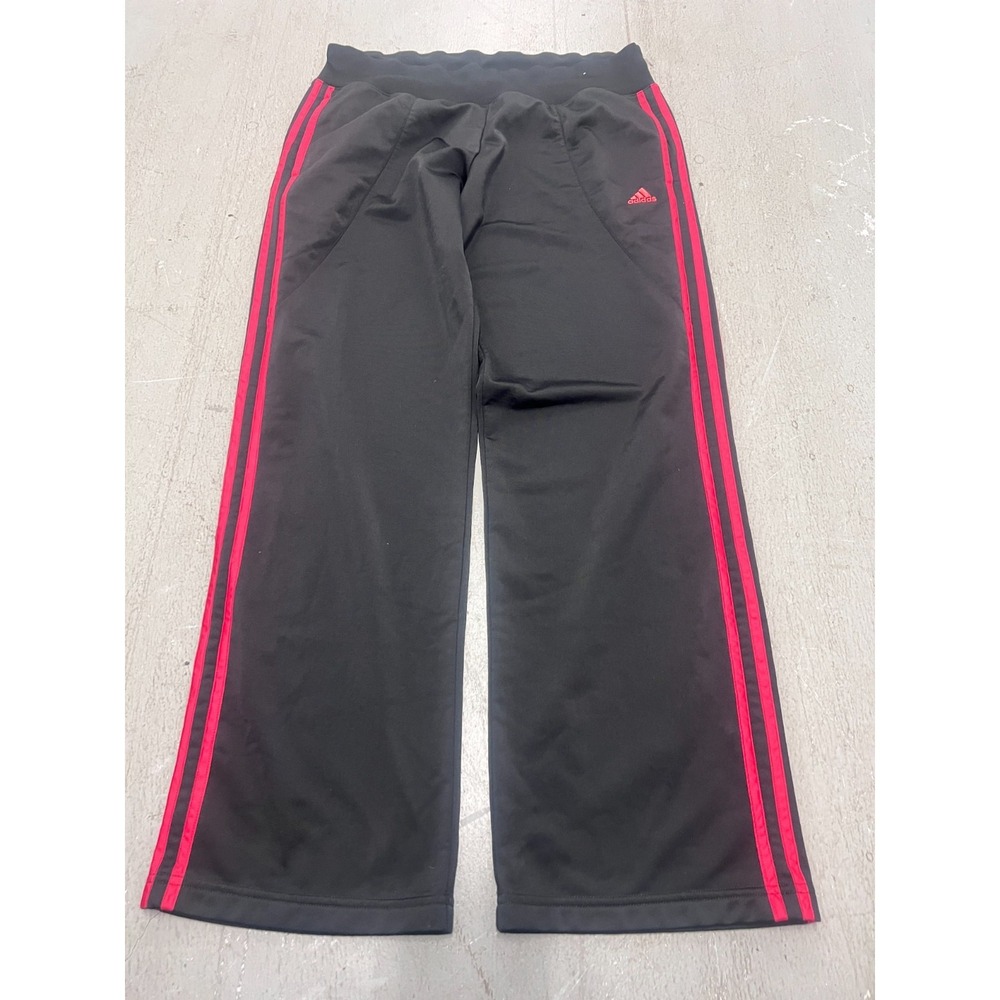 Adidas Sweatpants Womens Large Black 3-Stripes High-Waisted Wide Leg Activewear